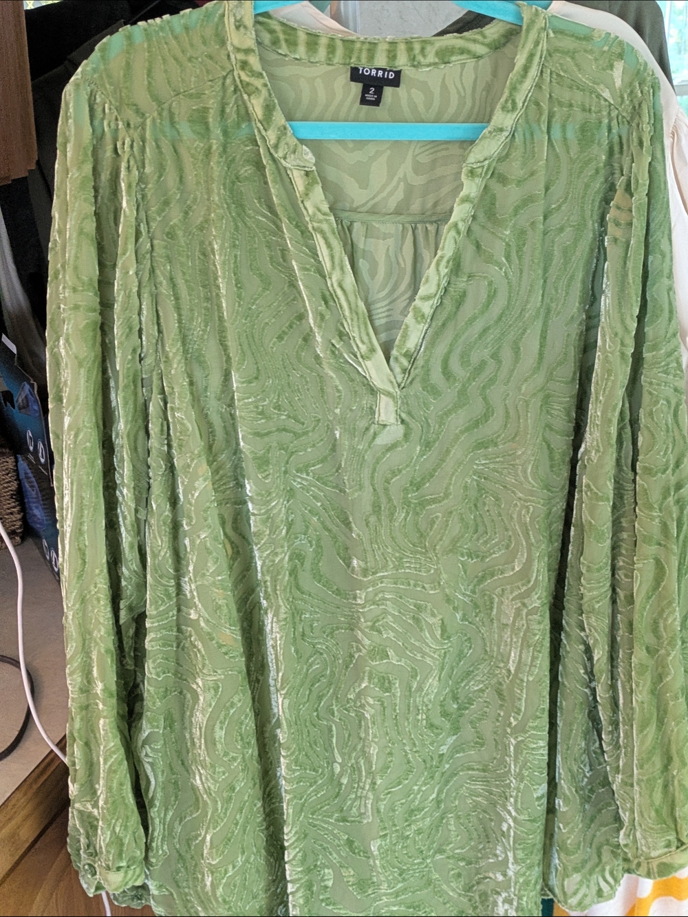 torrid Light Green Sheer Velvet Burnout Tunic - Picture 1 of 4